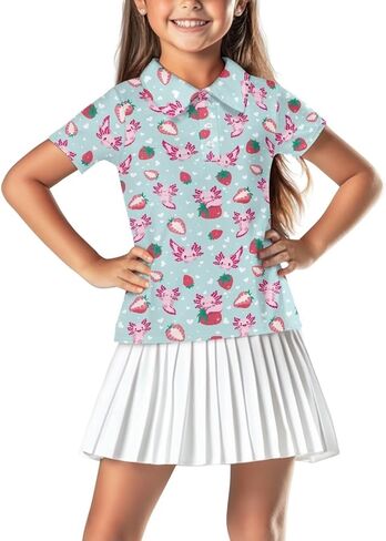 Girls Short Sleeve Golf Shirt Button Up Summer Tennis Shirts Golf Tops Outfit with Collar for Kids Teens Size 5-16 in Kuwait
