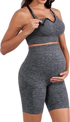 Lataly Womens Nursing Maternity 2 Piece workout Set for Breastfeeding-Bra&Yoga Shorts for Pregnancy Activewear Outfit in Saudi Arabia