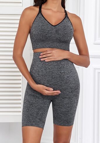 Lataly Womens Nursing Maternity 2 Piece workout Set for Breastfeeding-Bra&Yoga Shorts for Pregnancy Activewear Outfit in Saudi Arabia