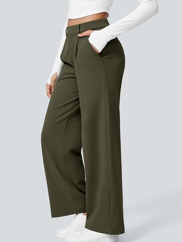 سروال عمل عالي الخصر للنساء الأعمال غير الرسمية للملابس المكتبية سراويل بنطلون مع جيوب in Kuwait