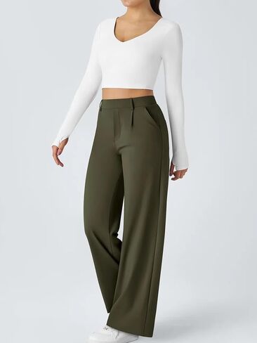 سروال عمل عالي الخصر للنساء الأعمال غير الرسمية للملابس المكتبية سراويل بنطلون مع جيوب in Kuwait