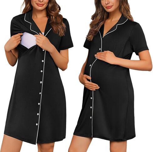 Labor and Delivery Gown Birthing Maternity Pajamas Nightgown Nursing Dress | Breastfeeding dress button design short sleeves labor and delivery hospital stay postpartum nights and home lounging in Saudi Arabia