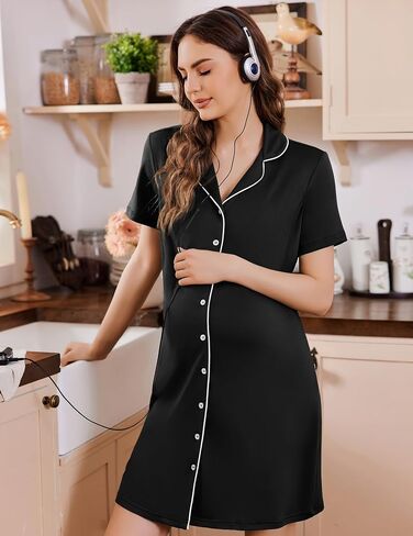 Labor and Delivery Gown Birthing Maternity Pajamas Nightgown Nursing Dress | Breastfeeding dress button design short sleeves labor and delivery hospital stay postpartum nights and home lounging in Saudi Arabia