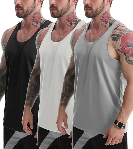 قمم دبابة الرجال Y-Back Muscle 3 Pack جاف ملائمة أكمامًا تجريبيًا قمم للرجال MESH MESS in Kuwait