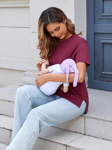 Liu & Qu Breastfeeding Shirts for Women 3 Pack Hidden Zipper Nursing Tops Side Split Postpartum Clothes in Saudi Arabia