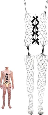 Men Lace Lingerie Sissy for Men Black Fishnet Lingerie Bodysuit Elastic One Piece Nightgown in Kuwait