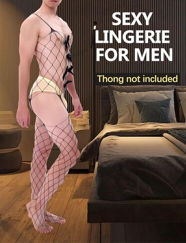 Men Lace Lingerie Sissy for Men Black Fishnet Lingerie Bodysuit Elastic One Piece Nightgown in Kuwait
