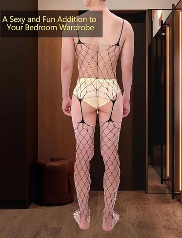 Men Lace Lingerie Sissy for Men Black Fishnet Lingerie Bodysuit Elastic One Piece Nightgown in Kuwait