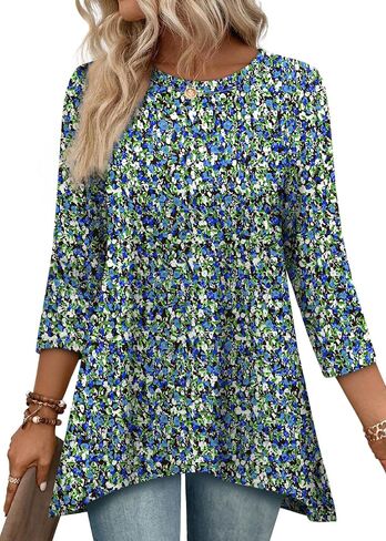 OFEEFAN Tunic Tops for Women Loose Fit Dressy 3/4 Length Sleeve Womens Tops with Asymmetrical Hem S-4XL in Saudi Arabia