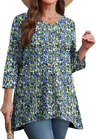 OFEEFAN Tunic Tops for Women Loose Fit Dressy 3/4 Length Sleeve Womens Tops with Asymmetrical Hem S-4XL in Saudi Arabia