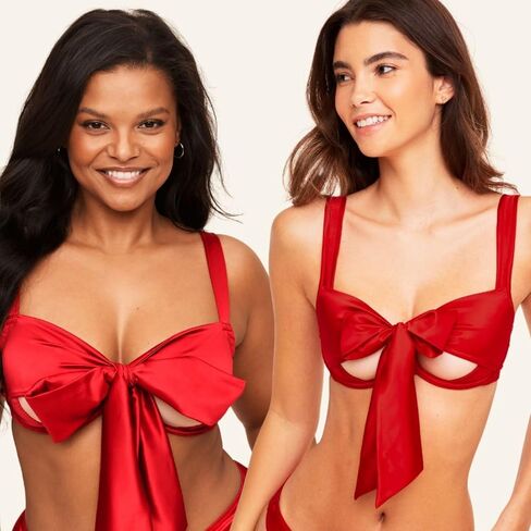 Adore Me Gynger Unlined Bow Bra - XS-4X Regular & Plus-Size Satin Balconette Bra with Underwire & Adjustable Straps in Kuwait