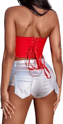 Soly Hux Women's Pu Leather Overbust Corset Bandana Tube Tops Lace Up Boned Boned Body Shaper Bustier in Kuwait