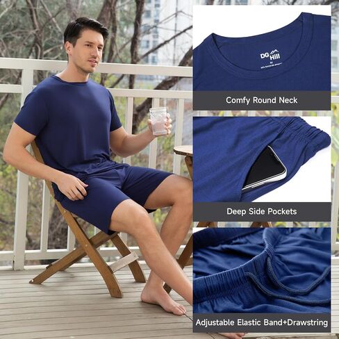 DG Hill Mens Pajamas Set Shorts - Pajama Pants Sleepwear Shorts PJS Sets - Summer Pajamas Cool Pants Short Soft PJS for Men in Saudi Arabia