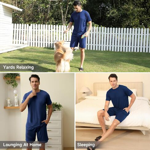 DG Hill Mens Pajamas Set Shorts - Pajama Pants Sleepwear Shorts PJS Sets - Summer Pajamas Cool Pants Short Soft PJS for Men in Saudi Arabia