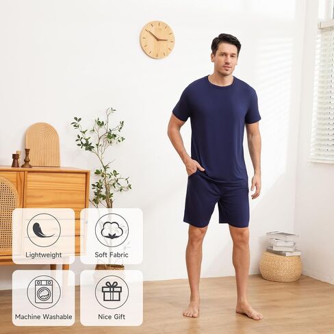 DG Hill Mens Pajamas Set Shorts - Pajama Pants Sleepwear Shorts PJS Sets - Summer Pajamas Cool Pants Short Soft PJS for Men in Saudi Arabia