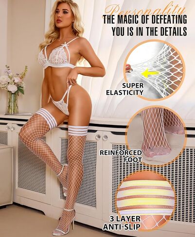 RSLOVE Fishnet Thigh High Stockings - Womens Fishnet Stockings Antiskid Silicone Stay Up Pantyhose Sexy Lingerie for Women in Saudi Arabia