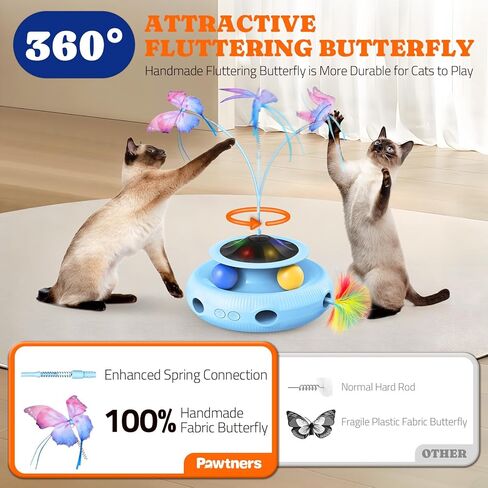 Interactive Cat Toy: 5 in 1 Automatic Cat Toy for Indoor Cats, Electric Kitten Toy with Rechargeable Battery, Self Play Kitty Toy with Fluttering Butterfly, Track Ball and Feather Pack, Pink in Kuwait
