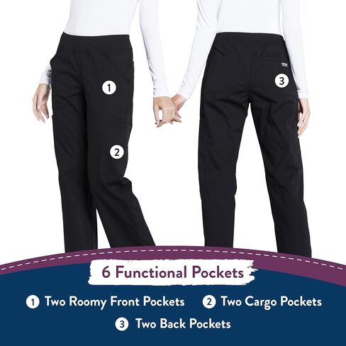 Cherokee Women's Scrub Pants Mid Rise Straight Leg Pull-on Cargo Pant with 6 Pockets & 2-Way Stretch Fabric - WW170 in Saudi Arabia