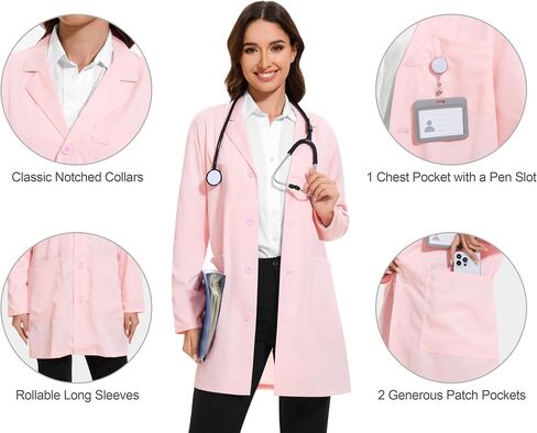 Fabrack Women's Professional Lab Coat 4-Button Long Sleeve Coat مع 3 جيوب ، XS-XXL in Kuwait