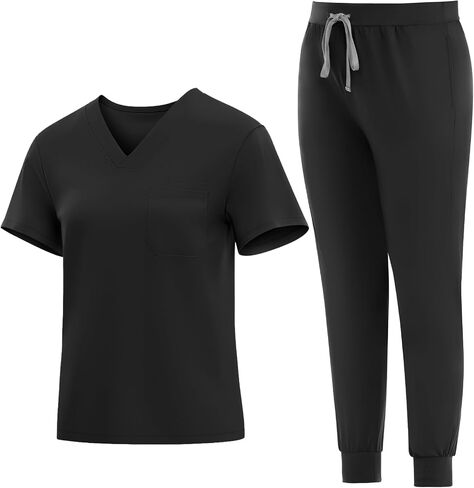 مجموعة الدعك الطبية للنساء - سراويل كلاسيكية V -Neck Top & Jogger مع بدلة فرك موحدة التمريض in Kuwait