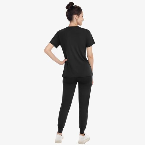 مجموعة الدعك الطبية للنساء - سراويل كلاسيكية V -Neck Top & Jogger مع بدلة فرك موحدة التمريض in Kuwait
