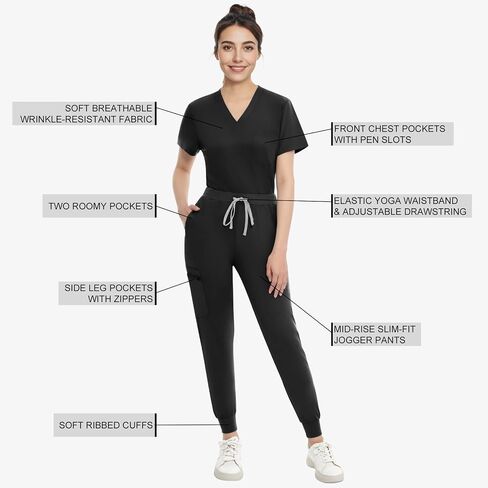 مجموعة الدعك الطبية للنساء - سراويل كلاسيكية V -Neck Top & Jogger مع بدلة فرك موحدة التمريض in Kuwait
