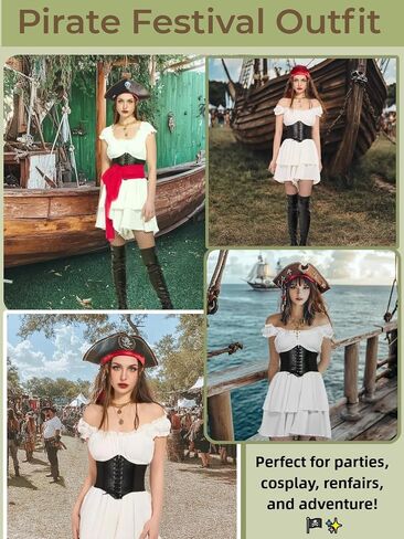 Pirate Costume Women Sexy Womens Pirate Romper Dress Outfit with Bandana Corset Accessories 6PCS in Saudi Arabia