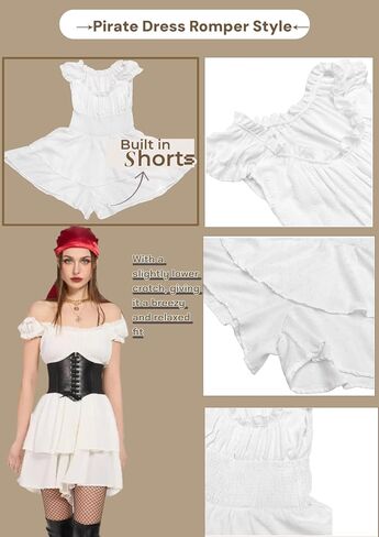 Pirate Costume Women Sexy Womens Pirate Romper Dress Outfit with Bandana Corset Accessories 6PCS in Saudi Arabia
