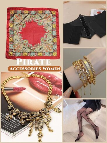Pirate Costume Women Sexy Womens Pirate Romper Dress Outfit with Bandana Corset Accessories 6PCS in Saudi Arabia