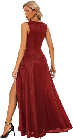 Formal Dress Elegant Evening Long Black Dress for Women Party V Neck High Slit Wedding Guest Dress in Kuwait