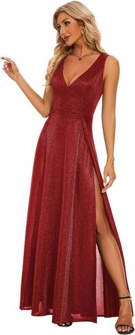 Formal Dress Elegant Evening Long Black Dress for Women Party V Neck High Slit Wedding Guest Dress in Kuwait
