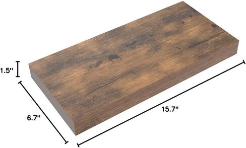 QEEIG Floating Shelves for Wall Bathroom Shelf Bedroom Kitchen Living Room Hanging Book Shelves Small Farmhouse Decor 16 inch Set of 3, Rustic Brown (015-BN3) in Saudi Arabia