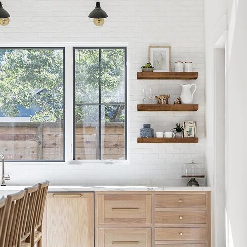 QEEIG Floating Shelves for Wall Bathroom Shelf Bedroom Kitchen Living Room Hanging Book Shelves Small Farmhouse Decor 16 inch Set of 3, Rustic Brown (015-BN3) in Kuwait