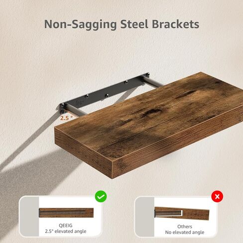 QEEIG Floating Shelves for Wall Bathroom Shelf Bedroom Kitchen Living Room Hanging Book Shelves Small Farmhouse Decor 16 inch Set of 3, Rustic Brown (015-BN3) in Kuwait