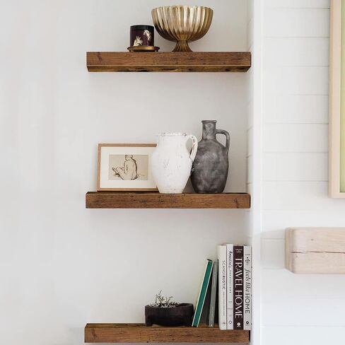 QEEIG Floating Shelves for Wall Bathroom Shelf Bedroom Kitchen Living Room Hanging Book Shelves Small Farmhouse Decor 16 inch Set of 3, Rustic Brown (015-BN3) in Saudi Arabia