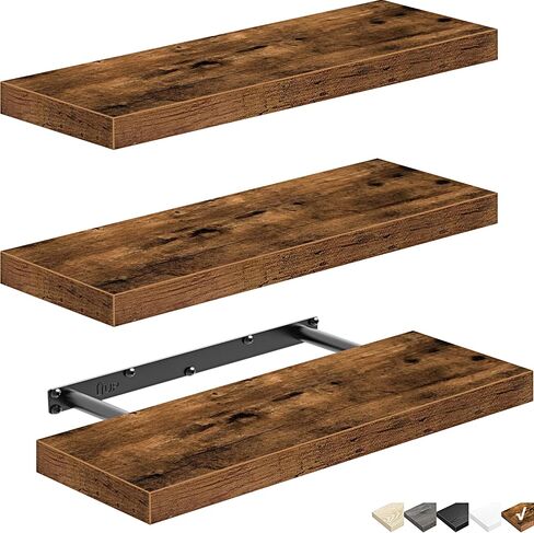 QEEIG Floating Shelves for Wall Bathroom Shelf Bedroom Kitchen Living Room Hanging Book Shelves Small Farmhouse Decor 16 inch Set of 3, Rustic Brown (015-BN3) in Saudi Arabia