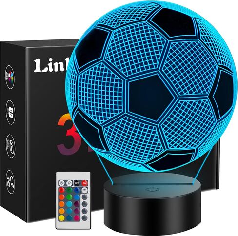 Linkax Soccer Gifts for Teens Boys Girls, School Supplies Soccer Ball 3D Illusion Lamp Kids Night Light, Toys for Ages 8-13, Back to School Present, 6 7 8 9 10 11 12 Year Old Birthday Gifts Room Decor in Saudi Arabia
