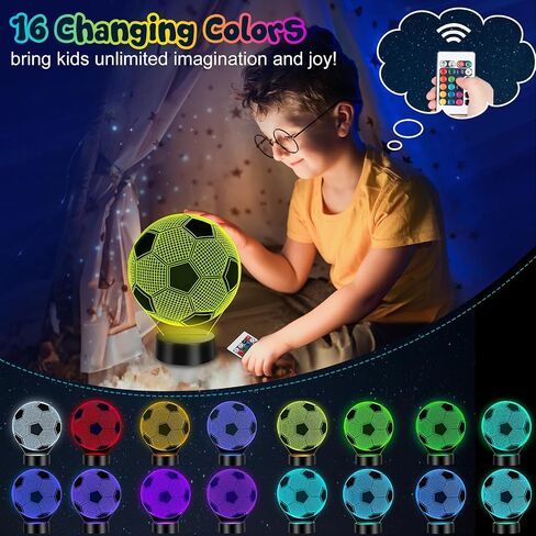 Linkax Soccer Gifts for Teens Boys Girls, School Supplies Soccer Ball 3D Illusion Lamp Kids Night Light, Toys for Ages 8-13, Back to School Present, 6 7 8 9 10 11 12 Year Old Birthday Gifts Room Decor in Saudi Arabia