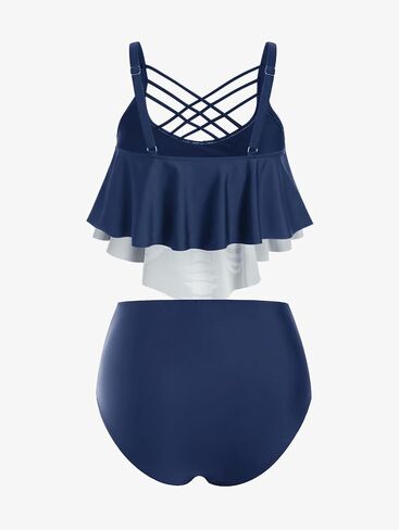 Rosegal Womens Plus Size Skeleton Print Flounce Crisscross Strappy Tankini Swimwear Set in Kuwait