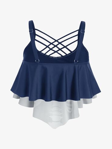 Rosegal Womens Plus Size Skeleton Print Flounce Crisscross Strappy Tankini Swimwear Set in Kuwait