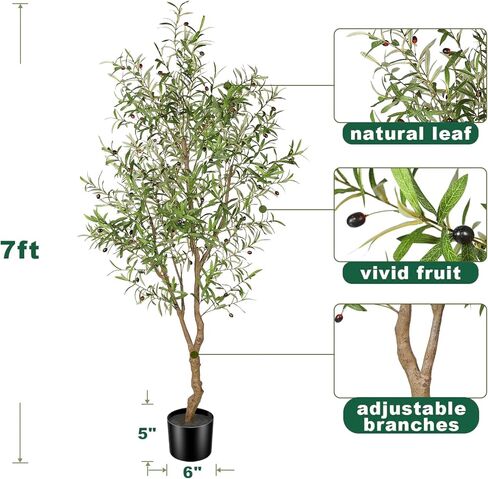 شجرة الزيتون ذات 7 أمتار - شجرة حرير الزيتون المزيفة بوعاء بوعاء مع زارع زارع فروع الزيتون الطبيعية والأوراق الواقعية شجرة اصطناعية للمنزل المنزل ديكور داخلي داخلي in Kuwait