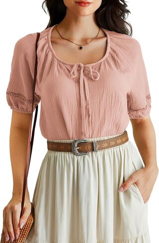 Scarlet Darkness Peasant Blouses for Women Puff Sleeve Top Button Down Boho Casual Renaissance Shirt in Saudi Arabia