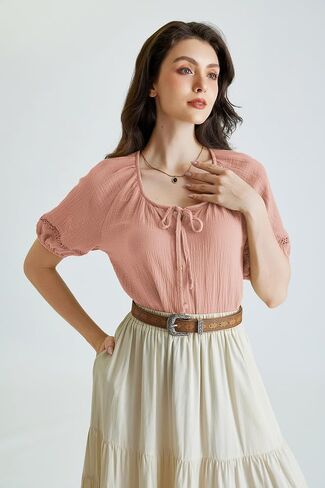Scarlet Darkness Peasant Blouses for Women Puff Sleeve Top Button Down Boho Casual Renaissance Shirt in Saudi Arabia