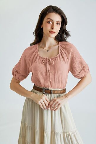 Scarlet Darkness Peasant Blouses for Women Puff Sleeve Top Button Down Boho Casual Renaissance Shirt in Saudi Arabia