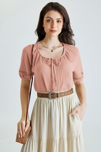 Scarlet Darkness Peasant Blouses for Women Puff Sleeve Top Button Down Boho Casual Renaissance Shirt in Saudi Arabia