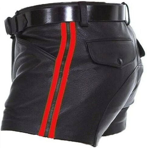 SOMTHRON Men's PU Leather Shorts Striped Sexy Rave Hot Shorts Straight Leg Club Party Short Pants with Pockets in Saudi Arabia