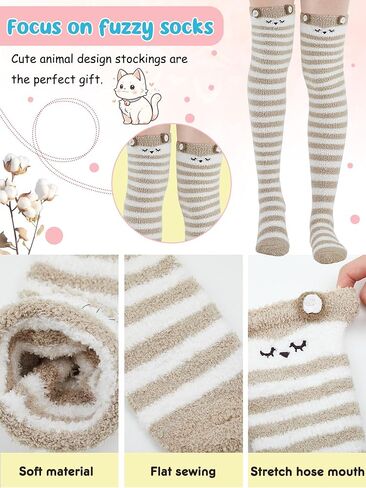 SATINIOR 6 Pairs Women's Thigh High Fuzzy Socks Cute Cartoon Over the Knee Stockings Stripe Leg Warmers for Girl Women in Saudi Arabia