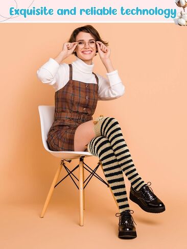 SATINIOR 6 Pairs Women's Thigh High Fuzzy Socks Cute Cartoon Over the Knee Stockings Stripe Leg Warmers for Girl Women in Saudi Arabia