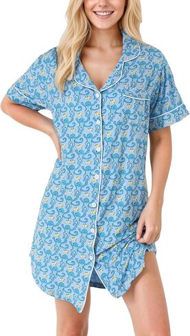 Cute Nightgown for Women Button Down Sleepshirt Comfy V Neck Short Sleeve Boyfriend Nightdress Pjs for Jammies Party in Saudi Arabia