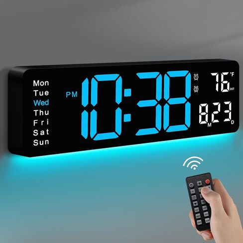 Mashi Digital Wall Clock ، 16 "عرض رقمي كبير مع التحكم عن بعد ، وساعة الحائط التلقائية مع ضوء ليلي ، ديست ، أسبوع التاريخ ، مؤقت لغرفة المعيشة ، غرفة النوم ، ديكور ، هدية للمسنين in Kuwait